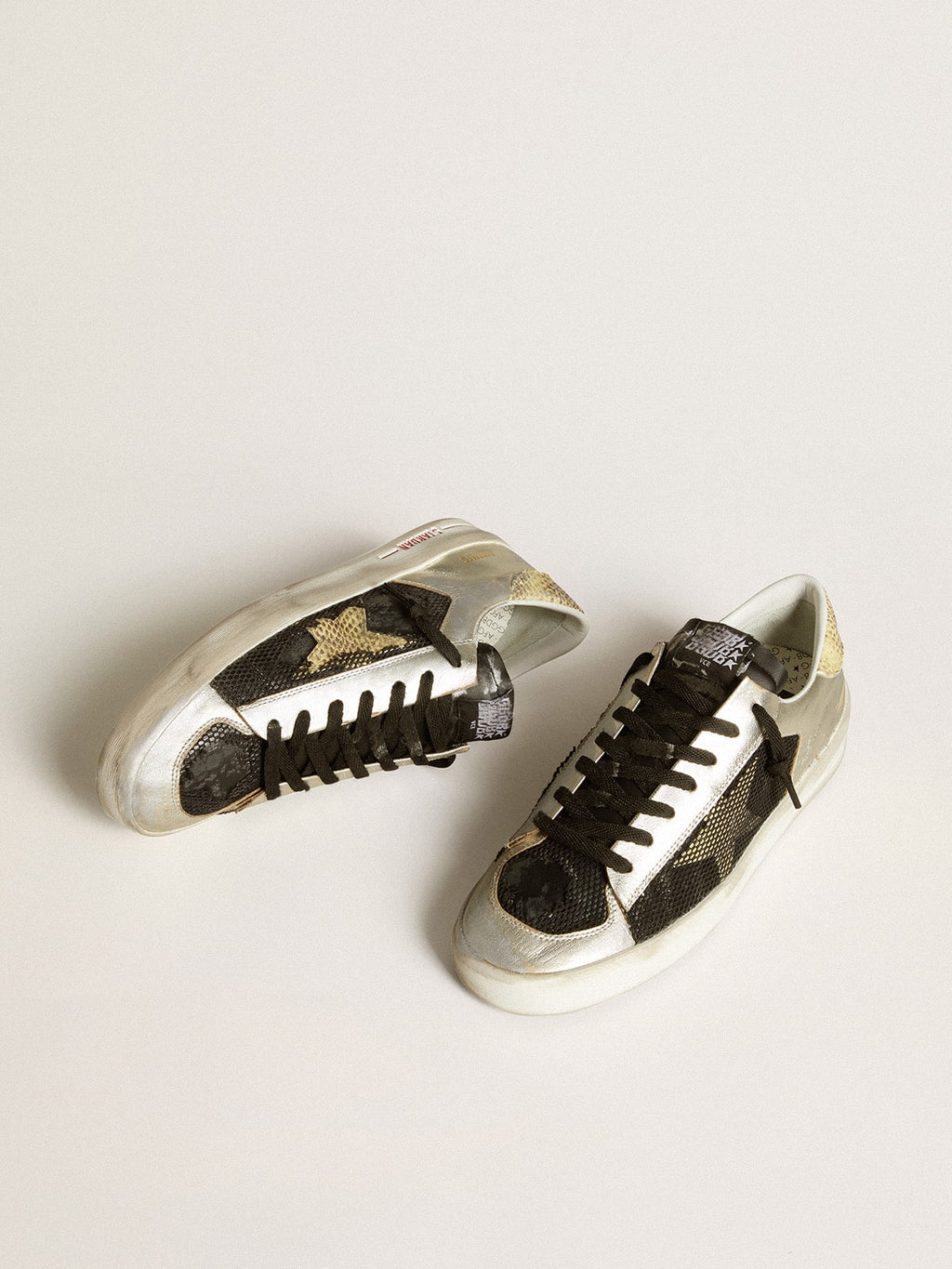 Stardan LAB in silver leather and mesh with golden star and heel tab| Golden Goose