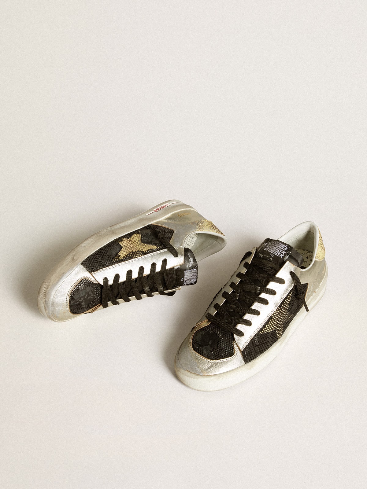 Stardan LAB in silver leather and mesh with golden star and heel tab| Golden Goose