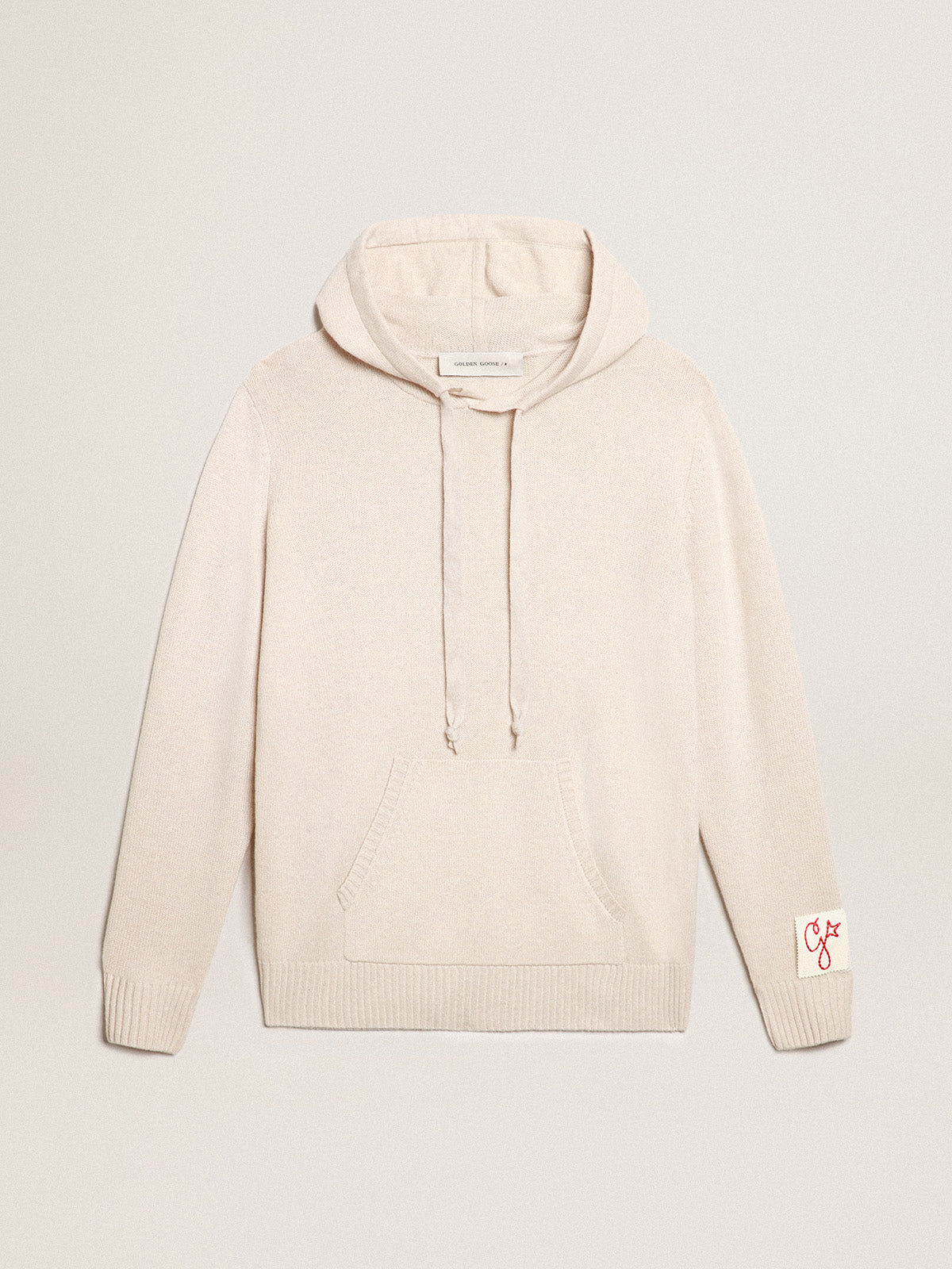 Men's white cashmere blend sweatshirt with hood| Golden Goose