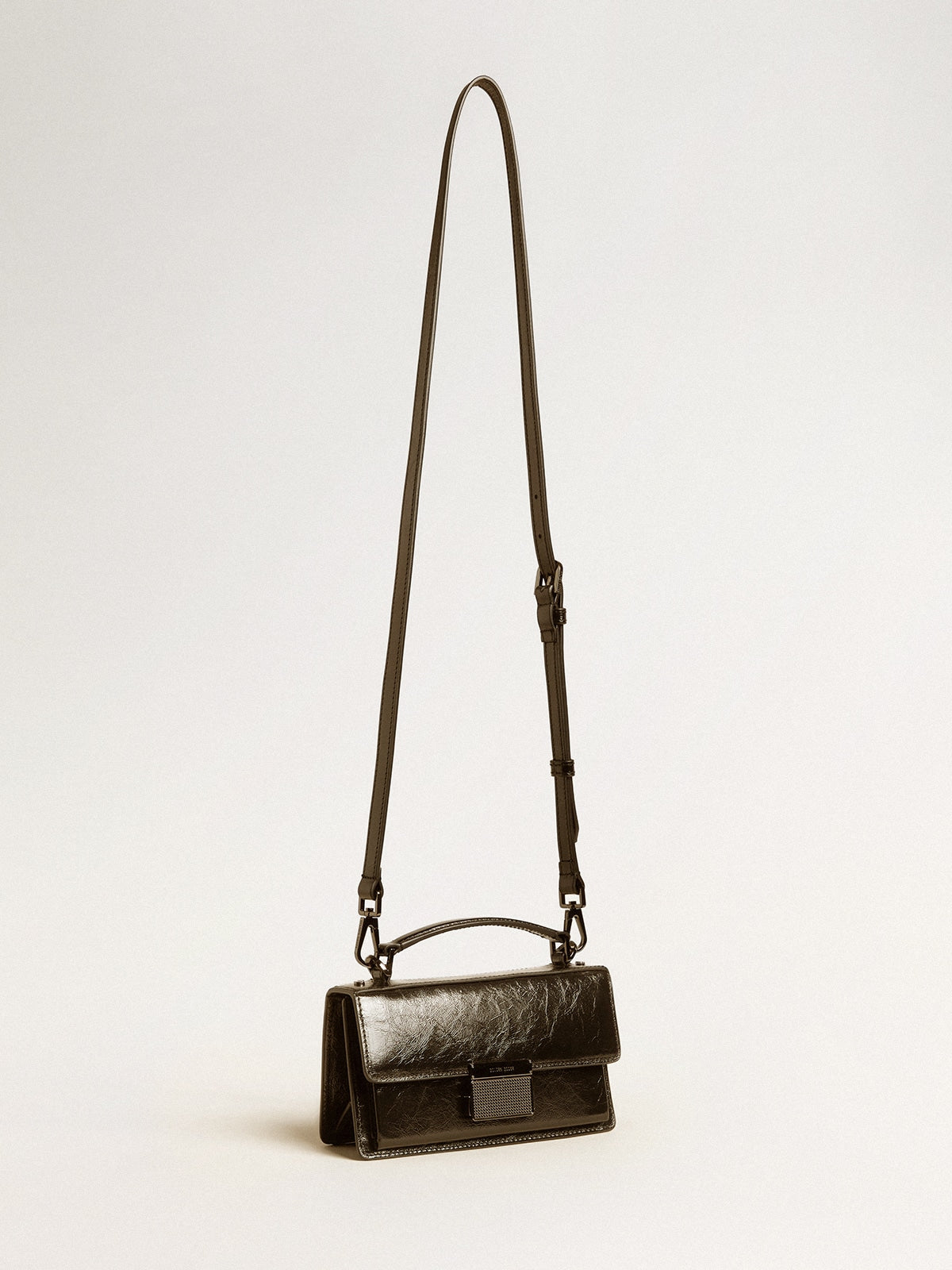 Small Venezia Bag in black metallic leather with black details| Golden Goose