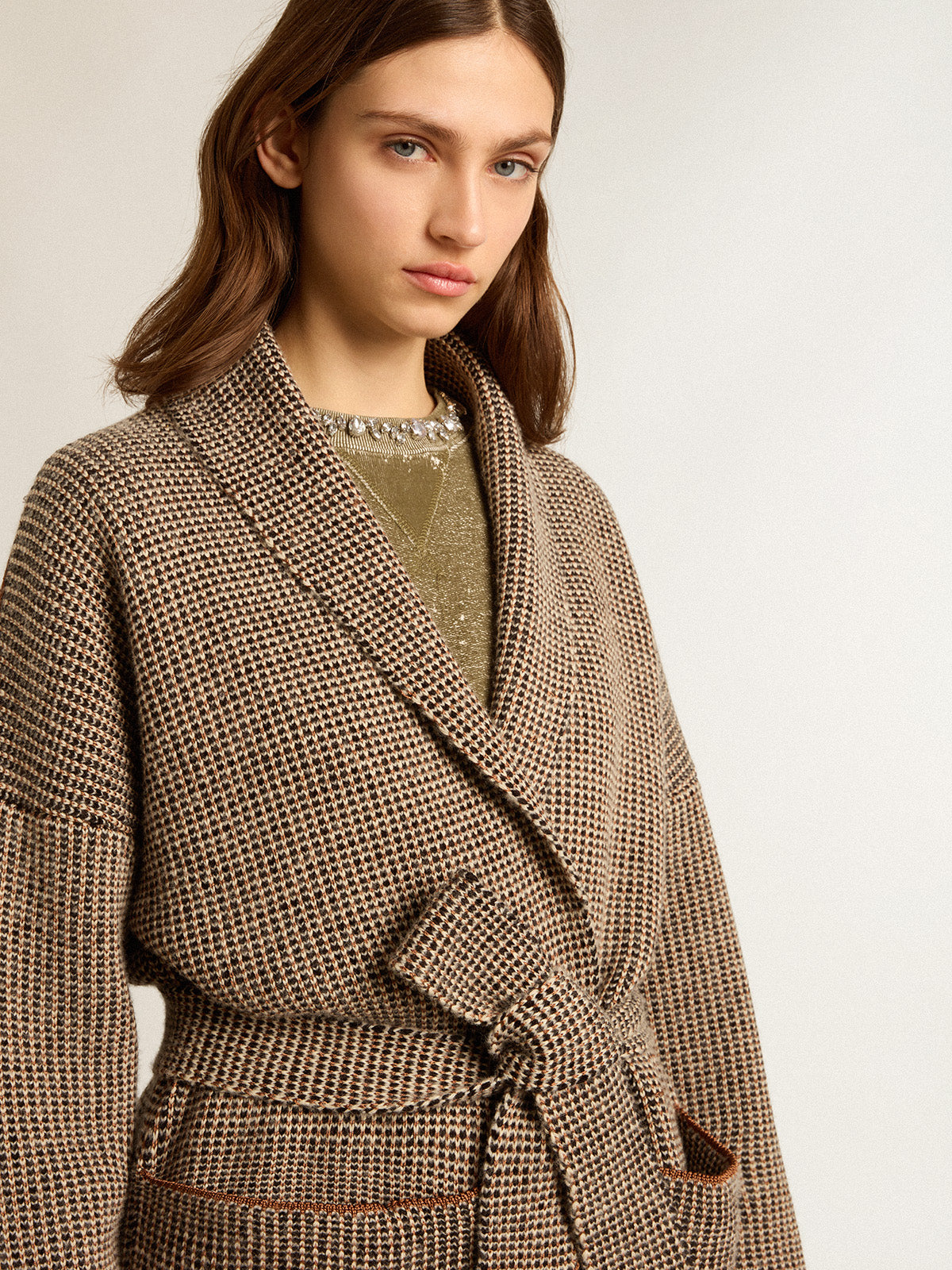 Long brown cardigan with belt| Golden Goose