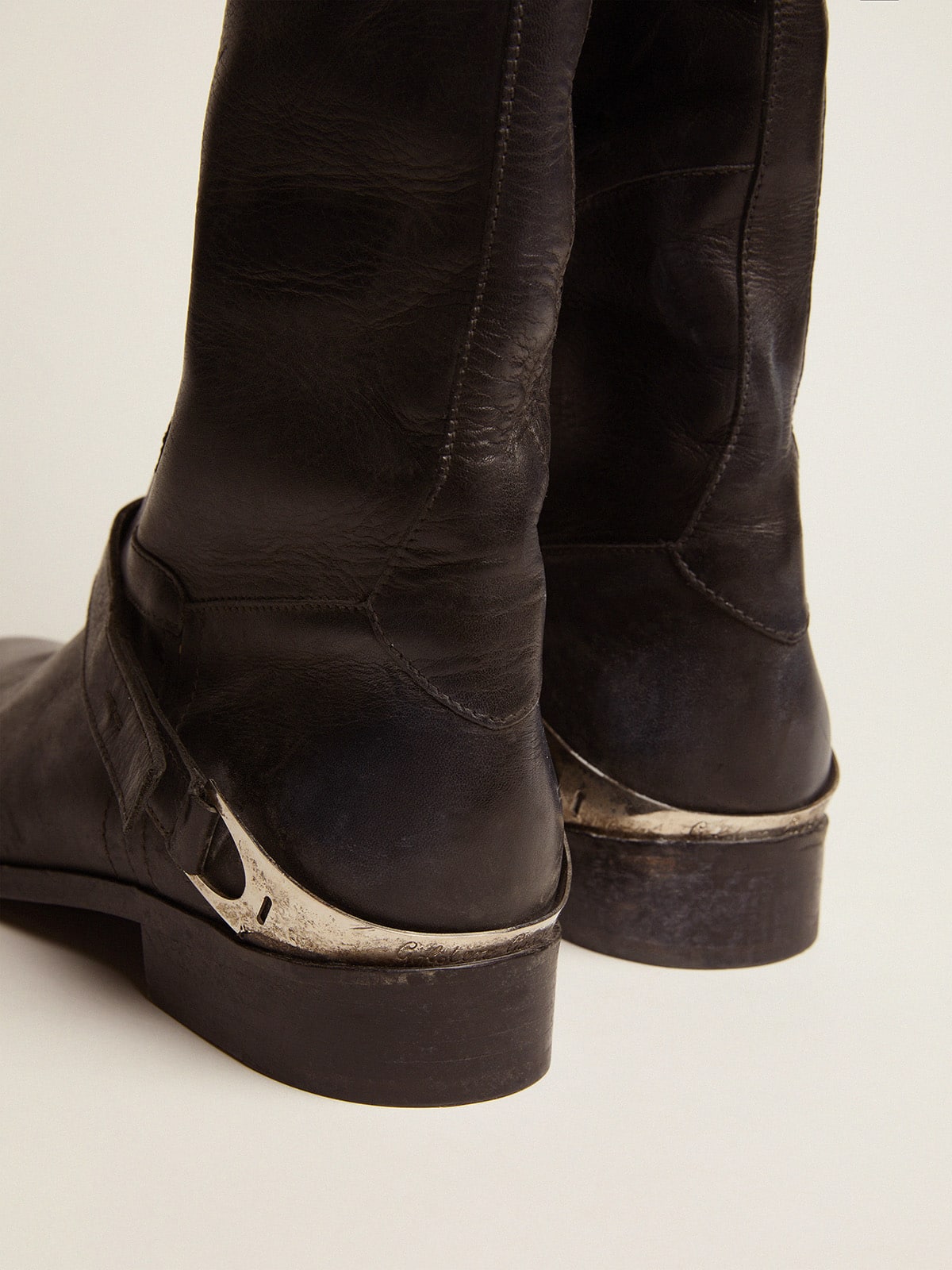 Women's black leather boots with clamp on the heel| Golden Goose