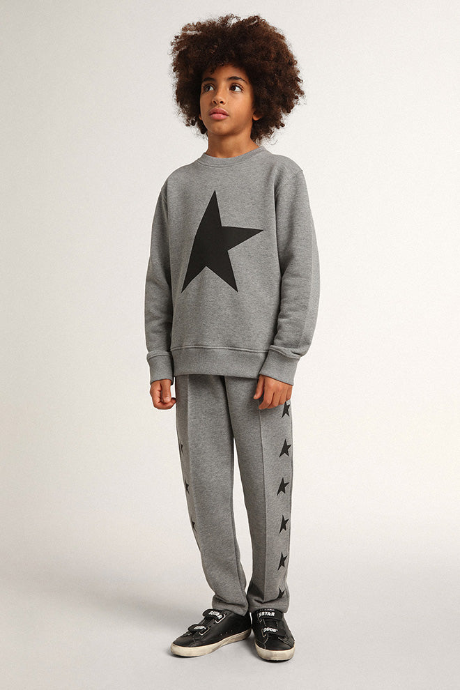 Boys' gray sweatshirt with black maxi star on the front| Golden Goose