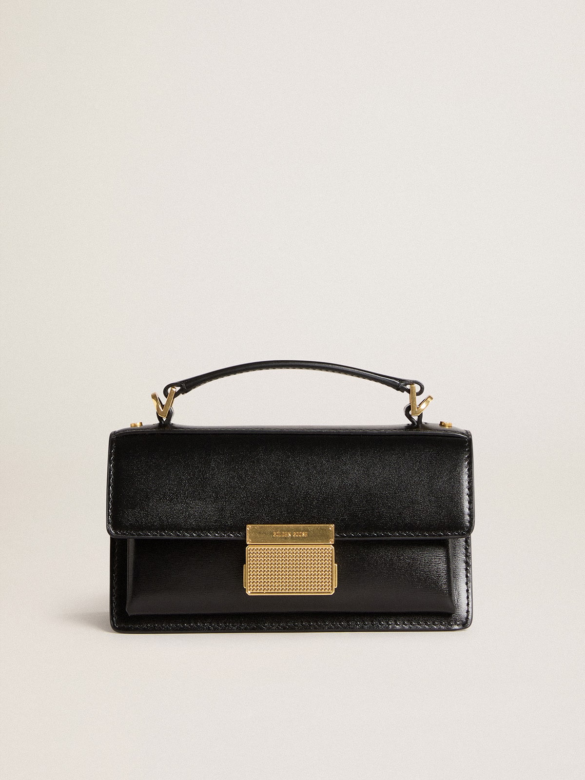 Small Venezia Bag in black boarded leather with gold details| Golden Goose