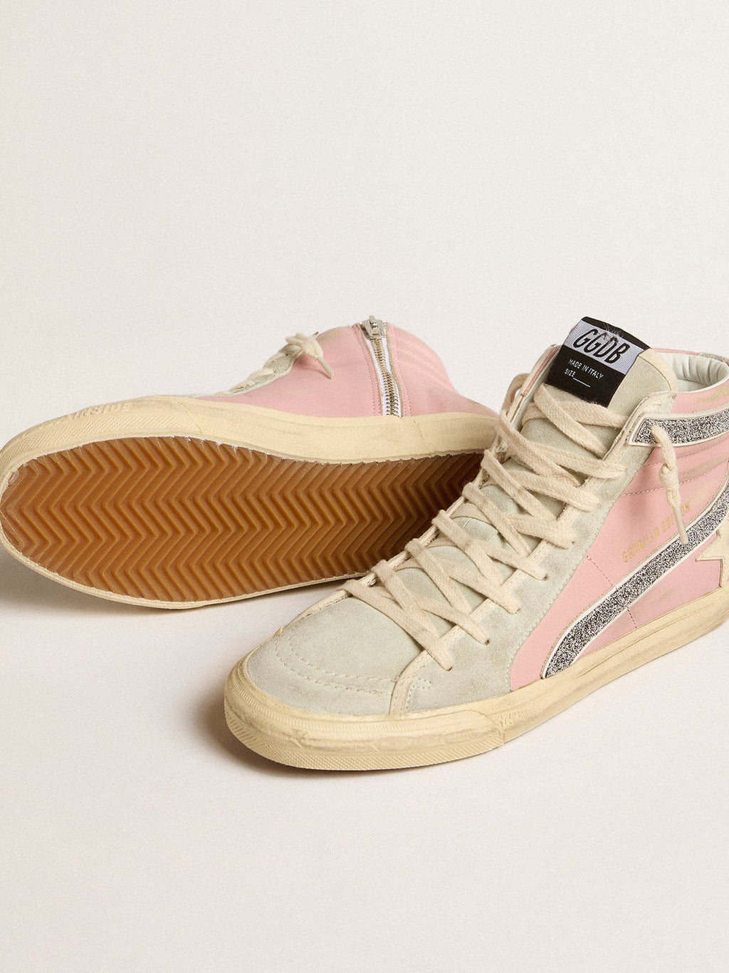 Pink Slide LTD with leather star and Swarovski crystal flash| Golden Goose