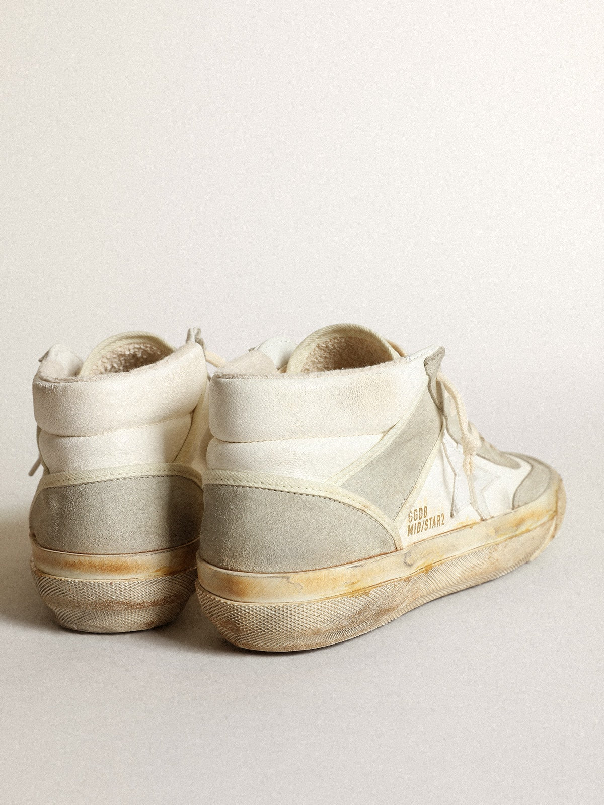 Women's Mid Star sneakers with ice-gray suede inserts and white leather star| Golden Goose
