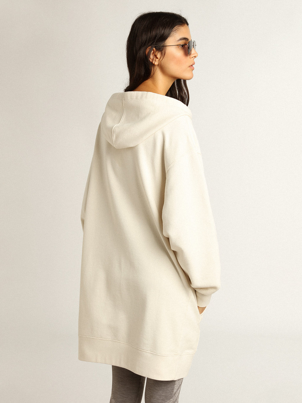 White sweatshirt dress with hood and Golden patch| Golden Goose