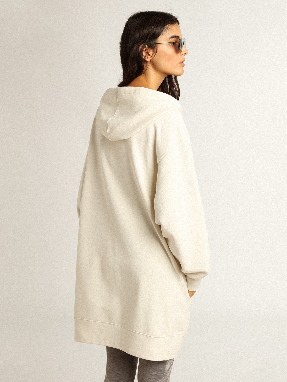 White sweatshirt dress with hood and Golden patch| Golden Goose