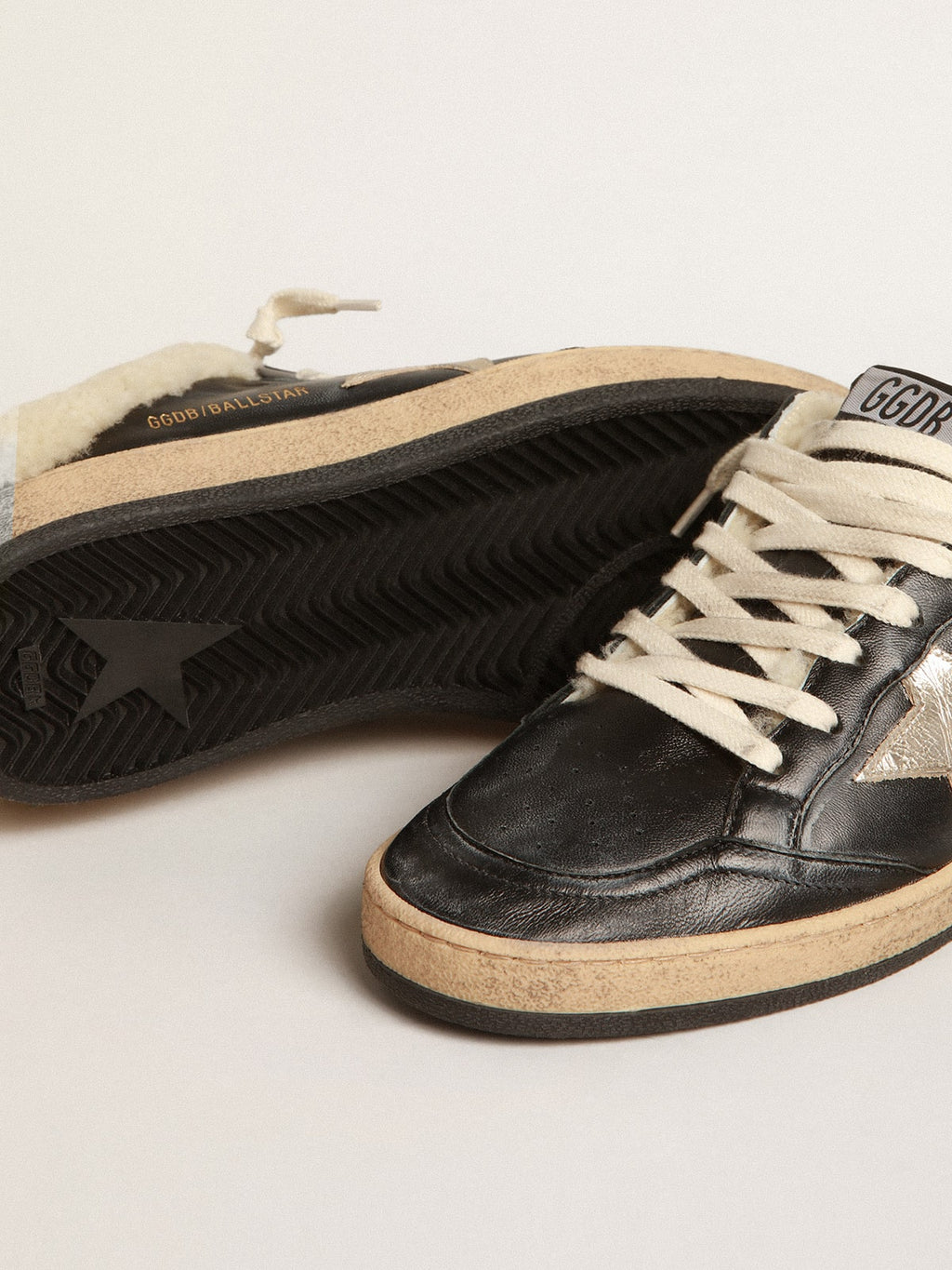 Ball Star Sabots in nappa with platinum star and shearling lining| Golden Goose