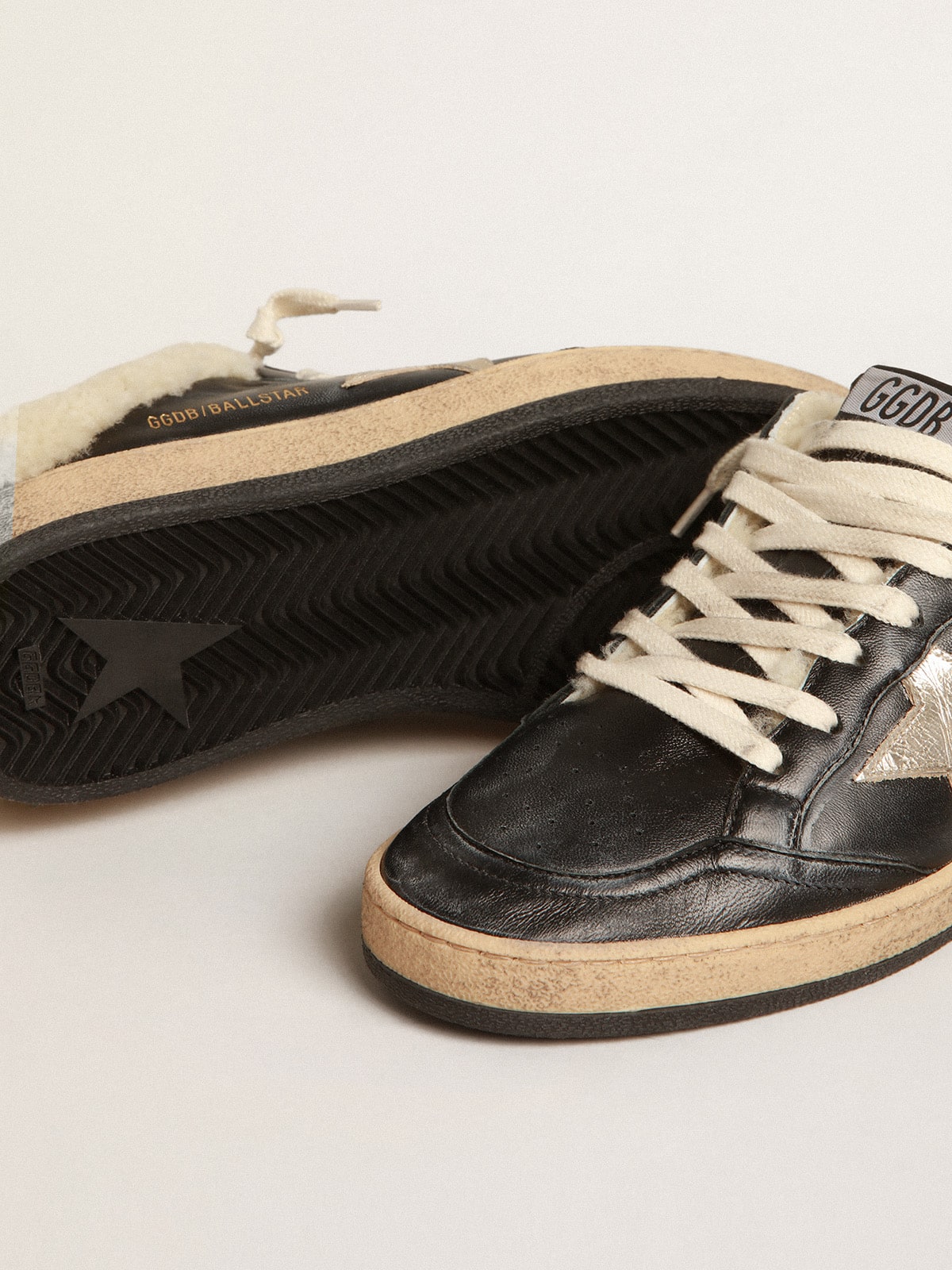 Ball Star Sabots in nappa with platinum star and shearling lining| Golden Goose