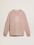 Powder-pink T-shirt with white lettering on the front| Golden Goose