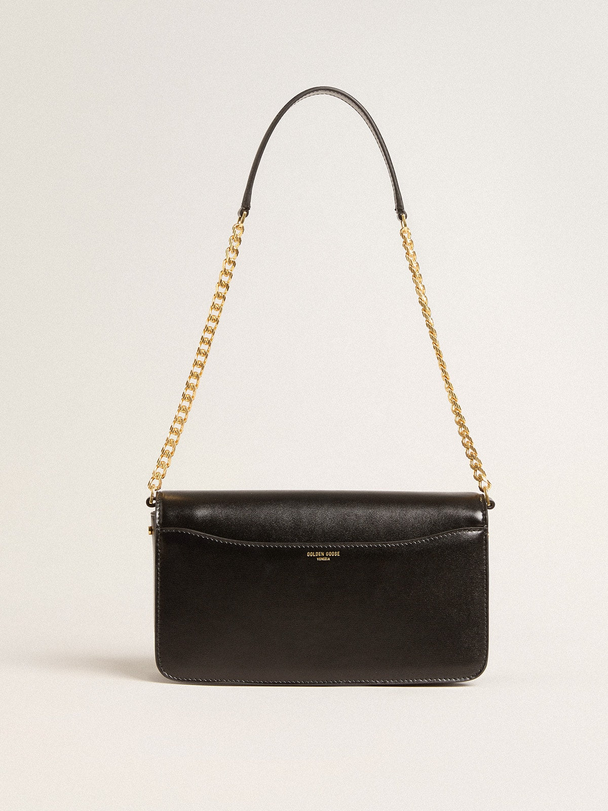 Gioia Bag in black boarded leather with gold details| Golden Goose