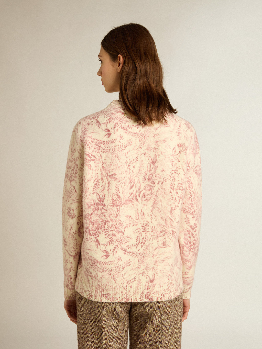 Women's round-neck sweater in wool with all-over toile de jouy pattern| Golden Goose