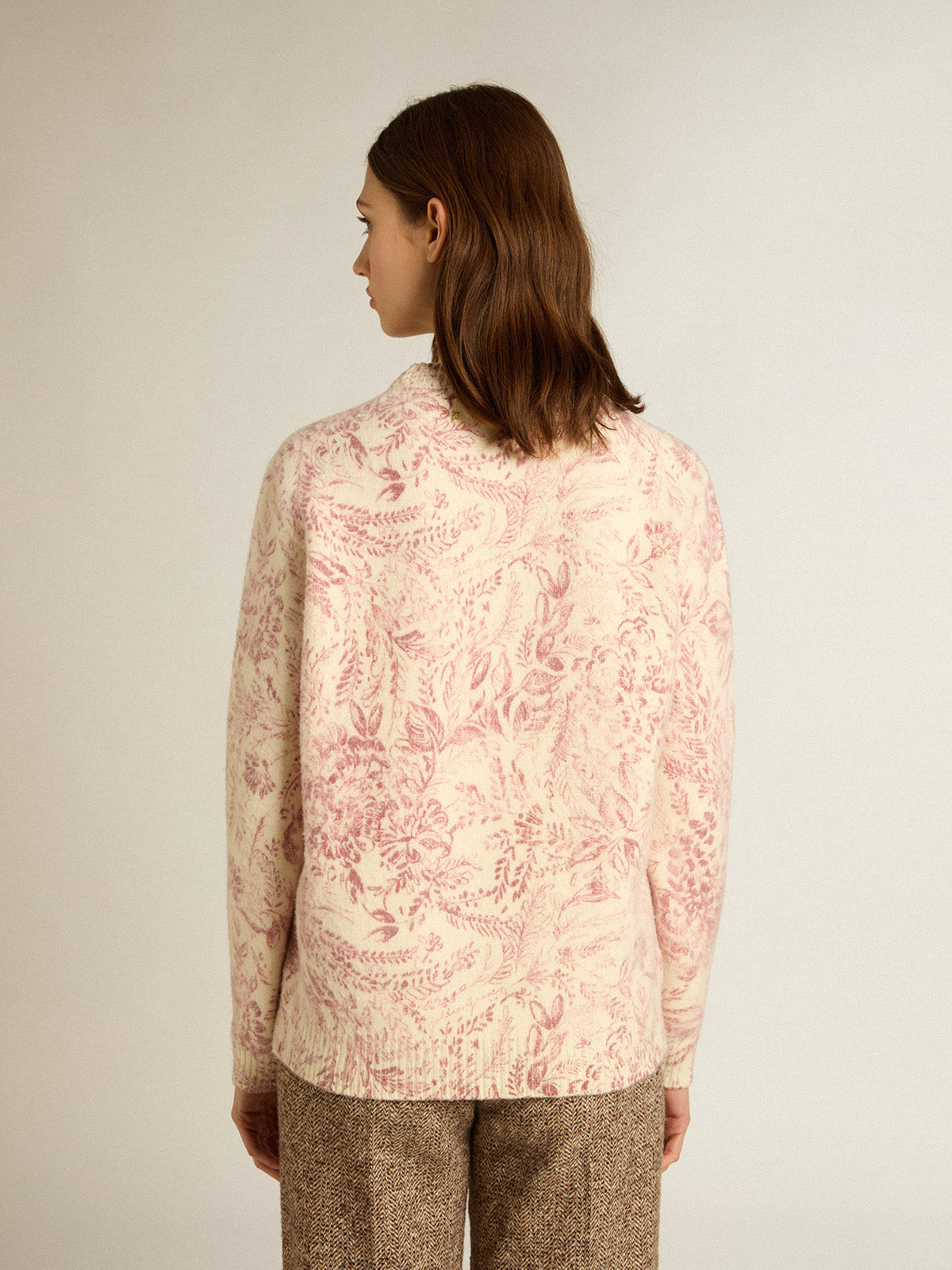 Women's round-neck sweater in wool with all-over toile de jouy pattern| Golden Goose