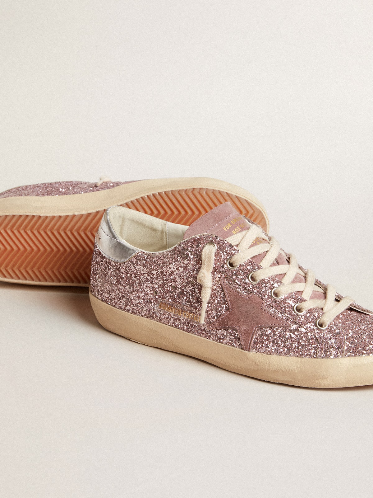 Super-Star LTD in glitter with suede star and silver heel tab| Golden Goose