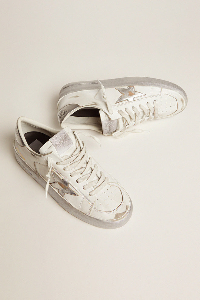 Stardan sneakers with silver metallic leather star and heel tab| Golden Goose