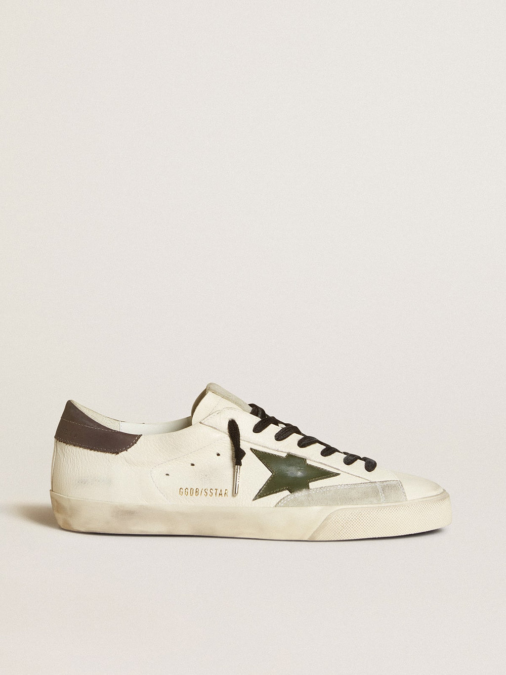 Men's Super-Star in nappa with green leather star and gray leather heel tab| Golden Goose