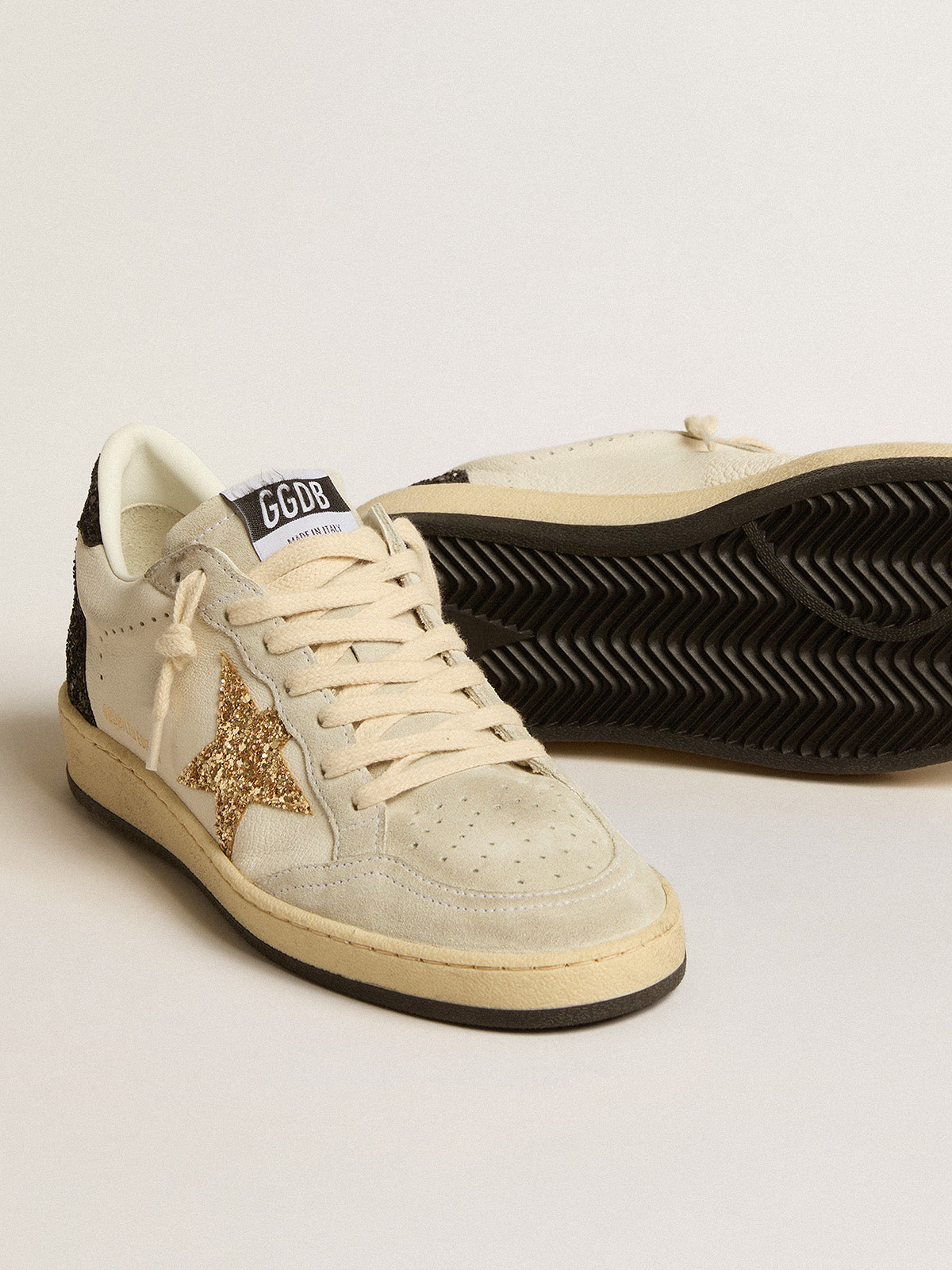 Ball Star LTD in nappa leather and suede with glitter star and black heel tab| Golden Goose