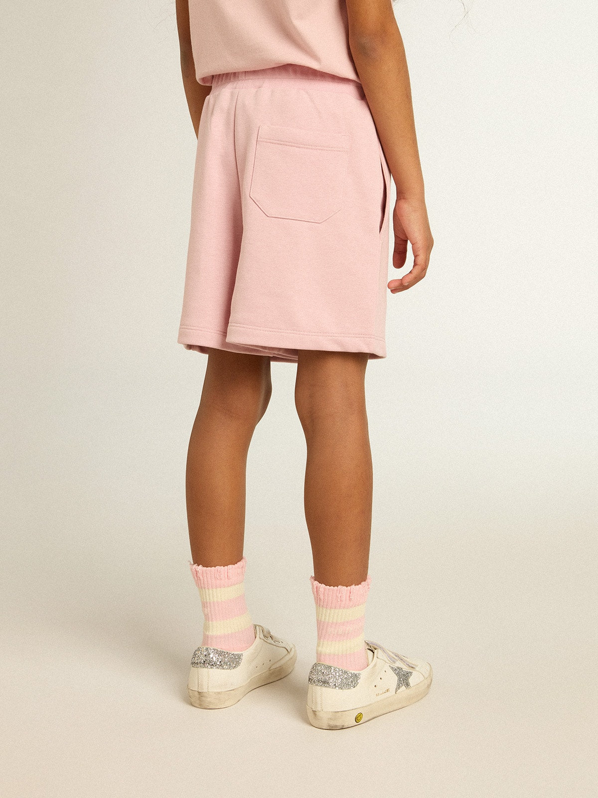Girls' shorts in pink with white star| Golden Goose