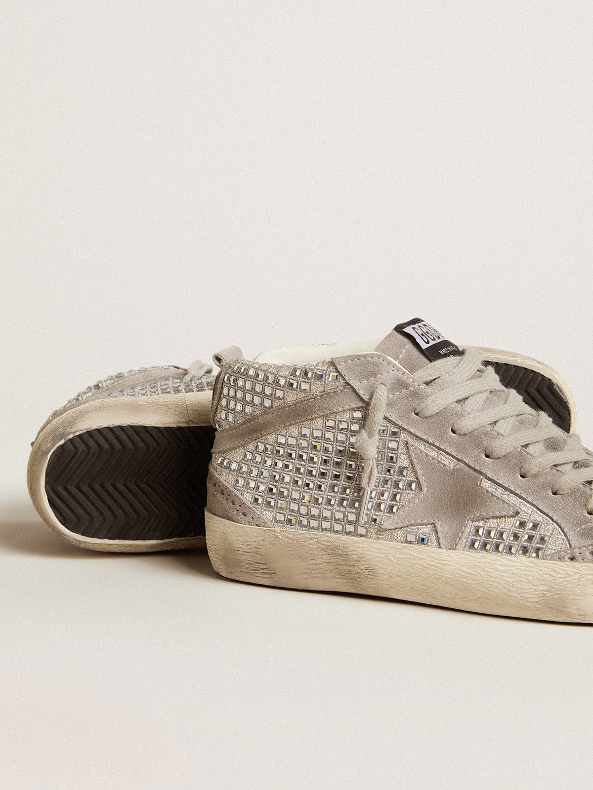 Mid Star in silver suede with Swarovski crystals and suede star| Golden Goose