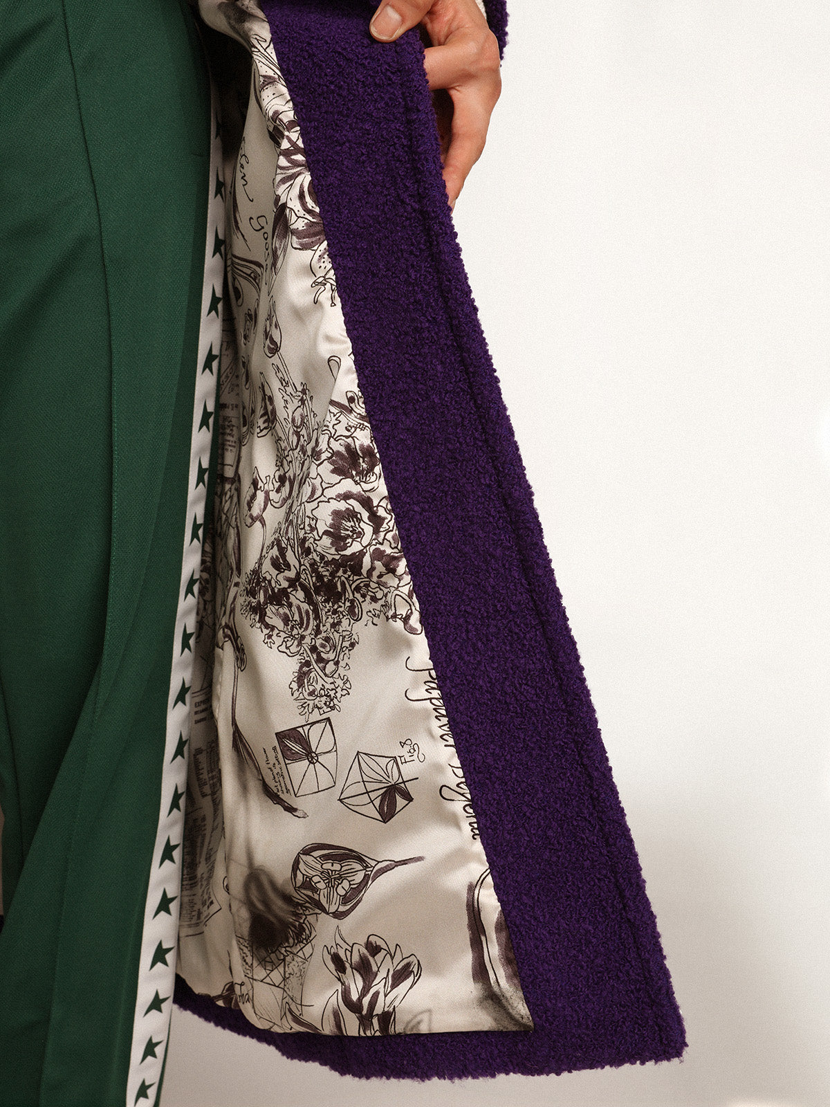 Women's coat in indigo purple wool with printed lining| Golden Goose