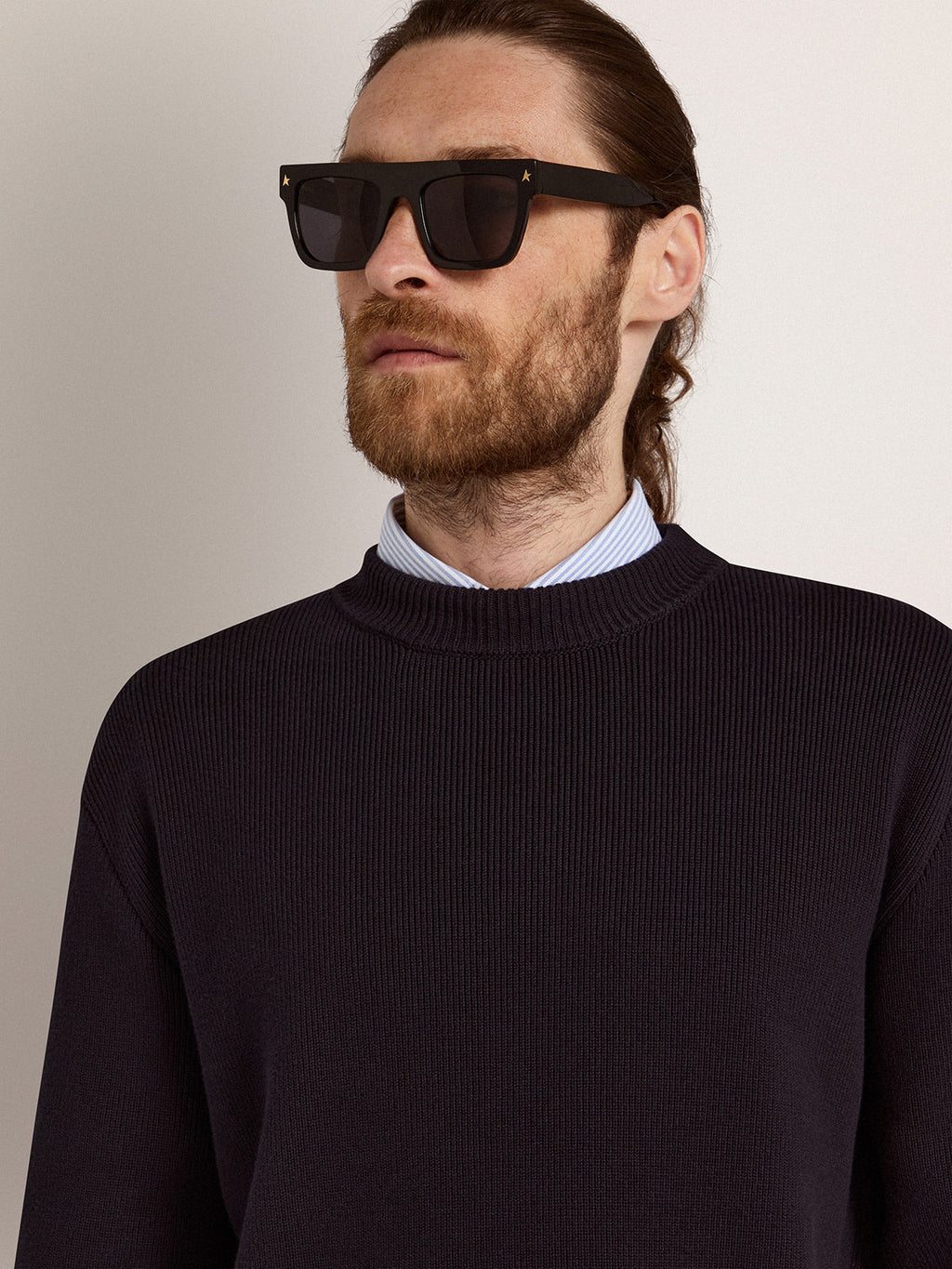 Square sunglasses with black frame and gold details| Golden Goose