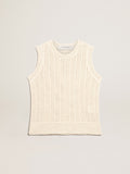 Papyrus-colored knitted sleeveless top| Golden Goose