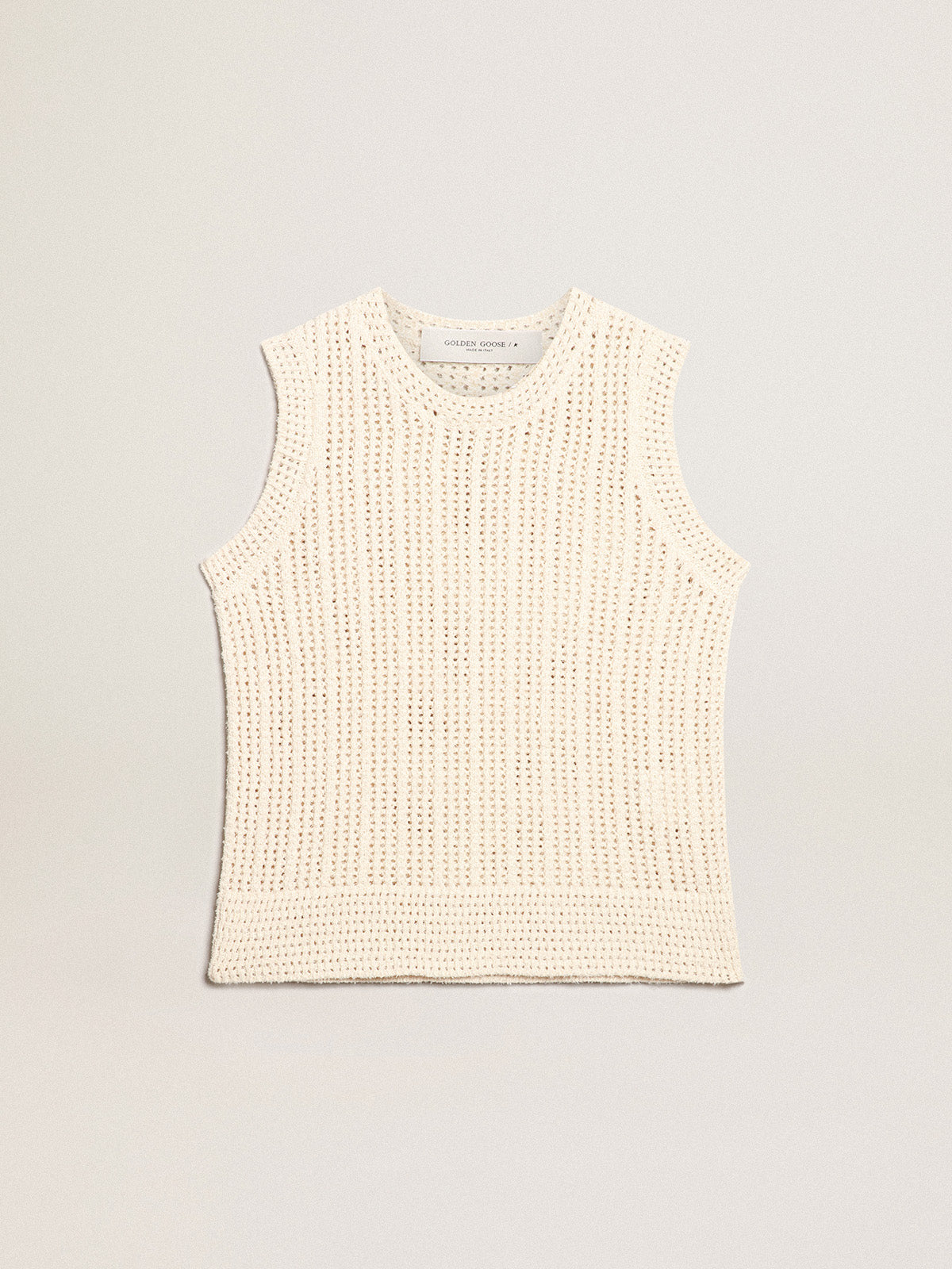 Papyrus-colored knitted sleeveless top| Golden Goose