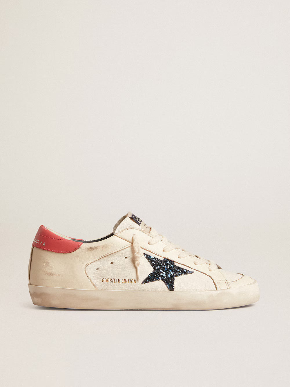 Women's Super-Star LTD in nappa with blue glitter star and red heel tab| Golden Goose