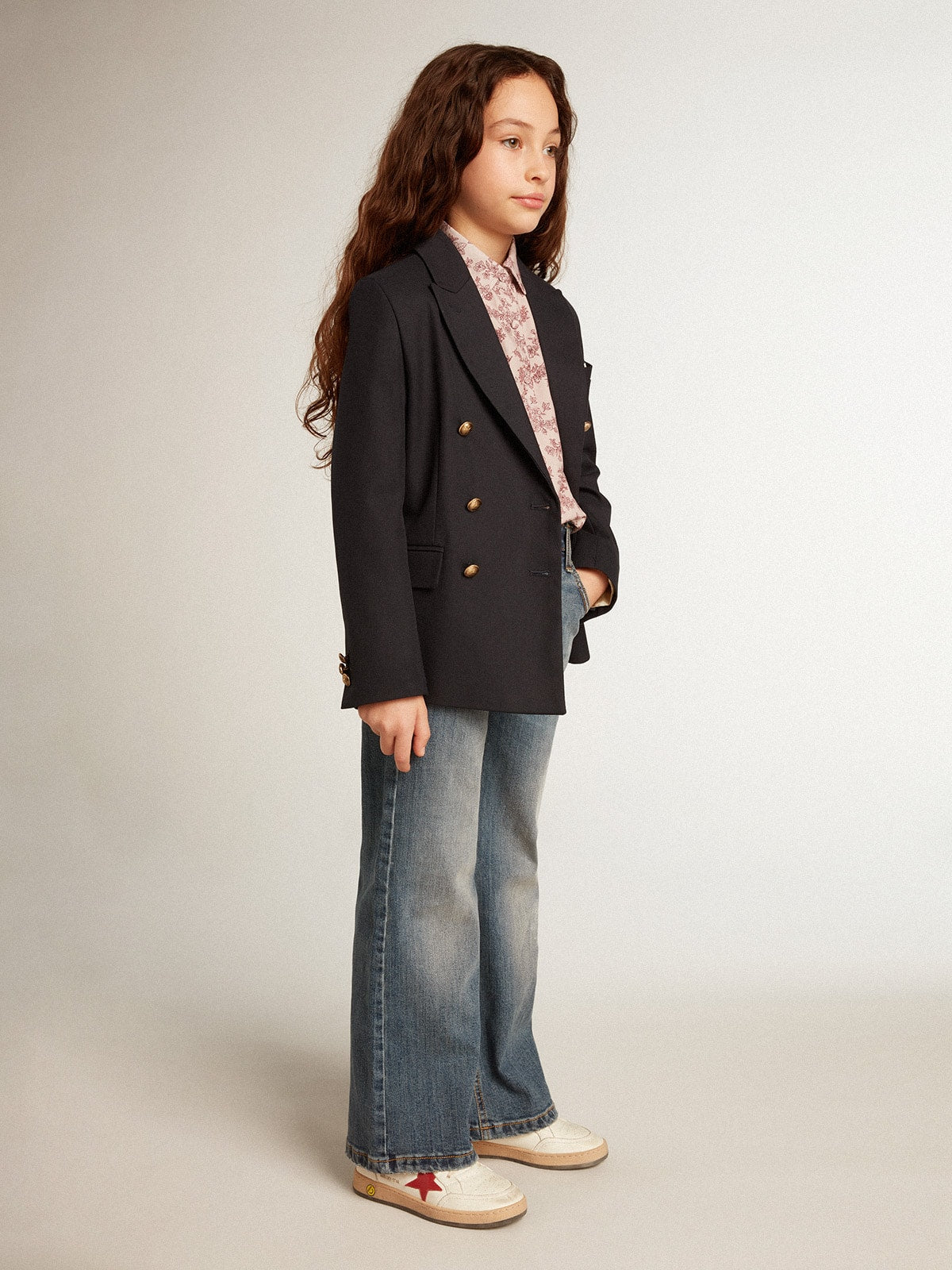 Boys' dark blue double-breasted buttoned blazer| Golden Goose