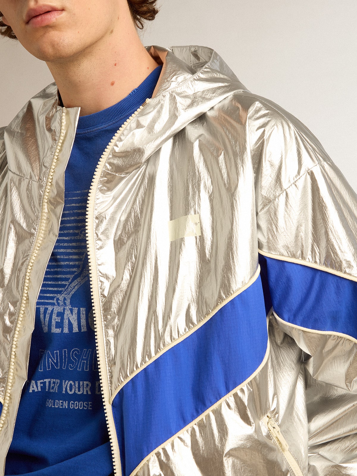 Men's windcheater in silver technical fabric| Golden Goose