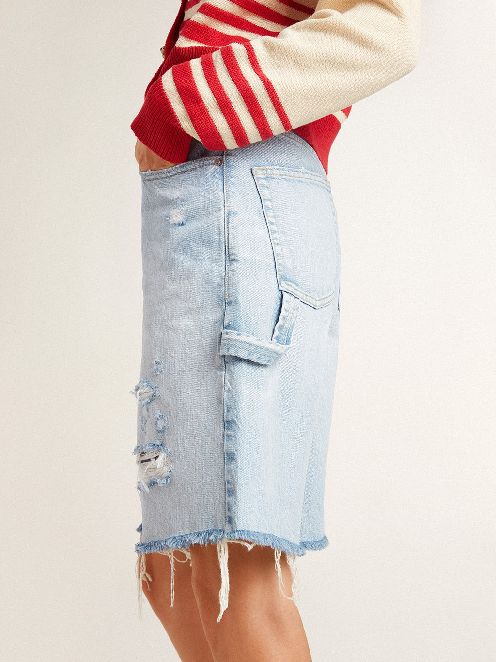 Women's Bermuda shorts in lived-in effect denim| Golden Goose