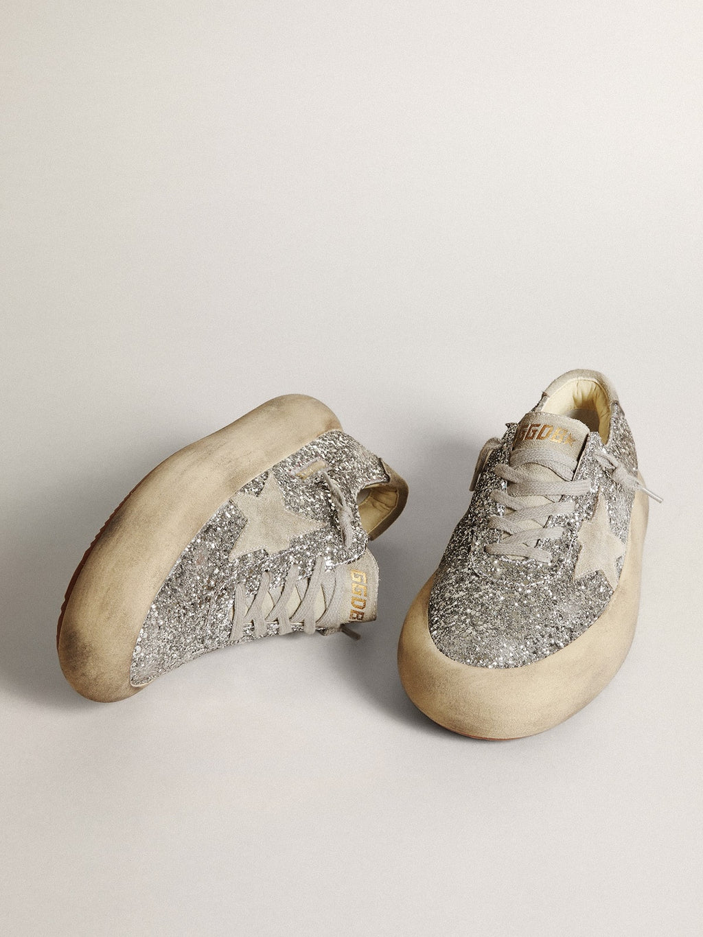 Women's Space-Star in silver glitter with ice-gray star| Golden Goose