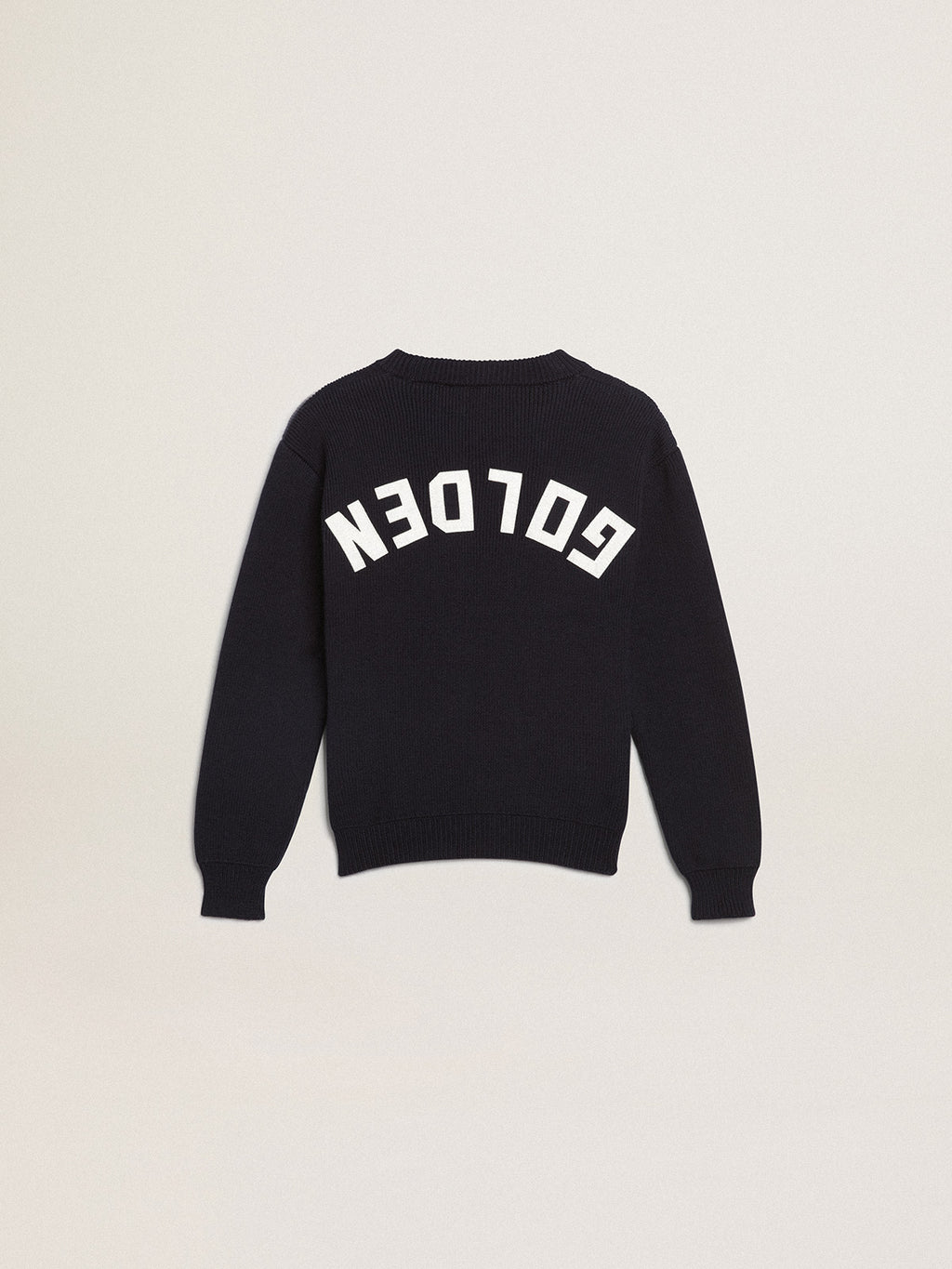Round-neck sweater in dark blue cotton| Golden Goose