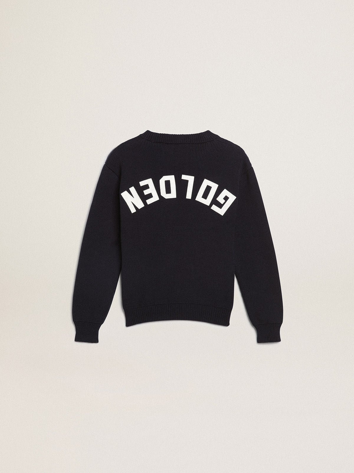 Round-neck sweater in dark blue cotton| Golden Goose