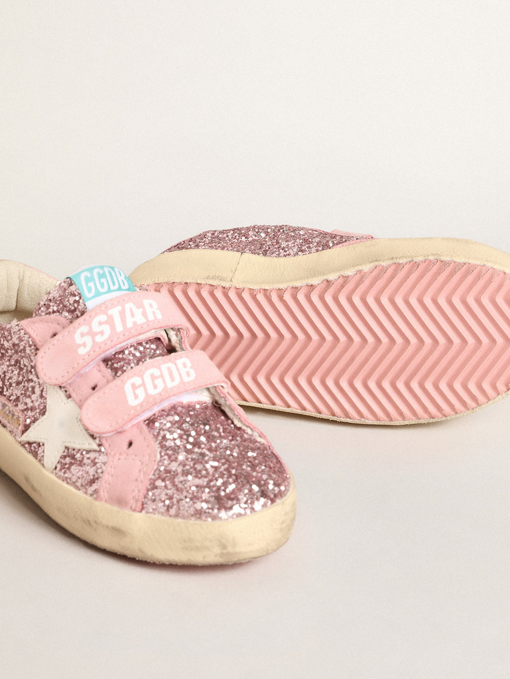Old School Young in lilac glitter with white star and pink heel tab| Golden Goose