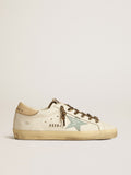 Women's Super-Star with gray glitter star and nude leather heel tab| Golden Goose