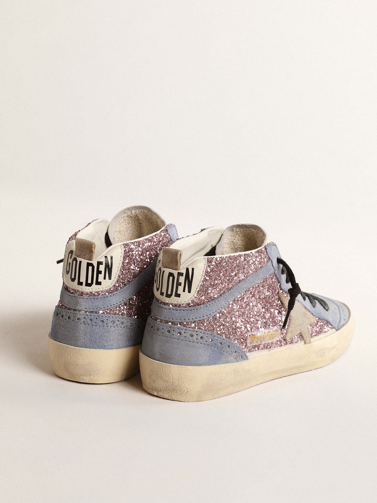 Mid Star LTD in lilac glitter with light blue suede inserts| Golden Goose
