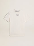 Men's worn-white cotton T-shirt with black lettering| Golden Goose
