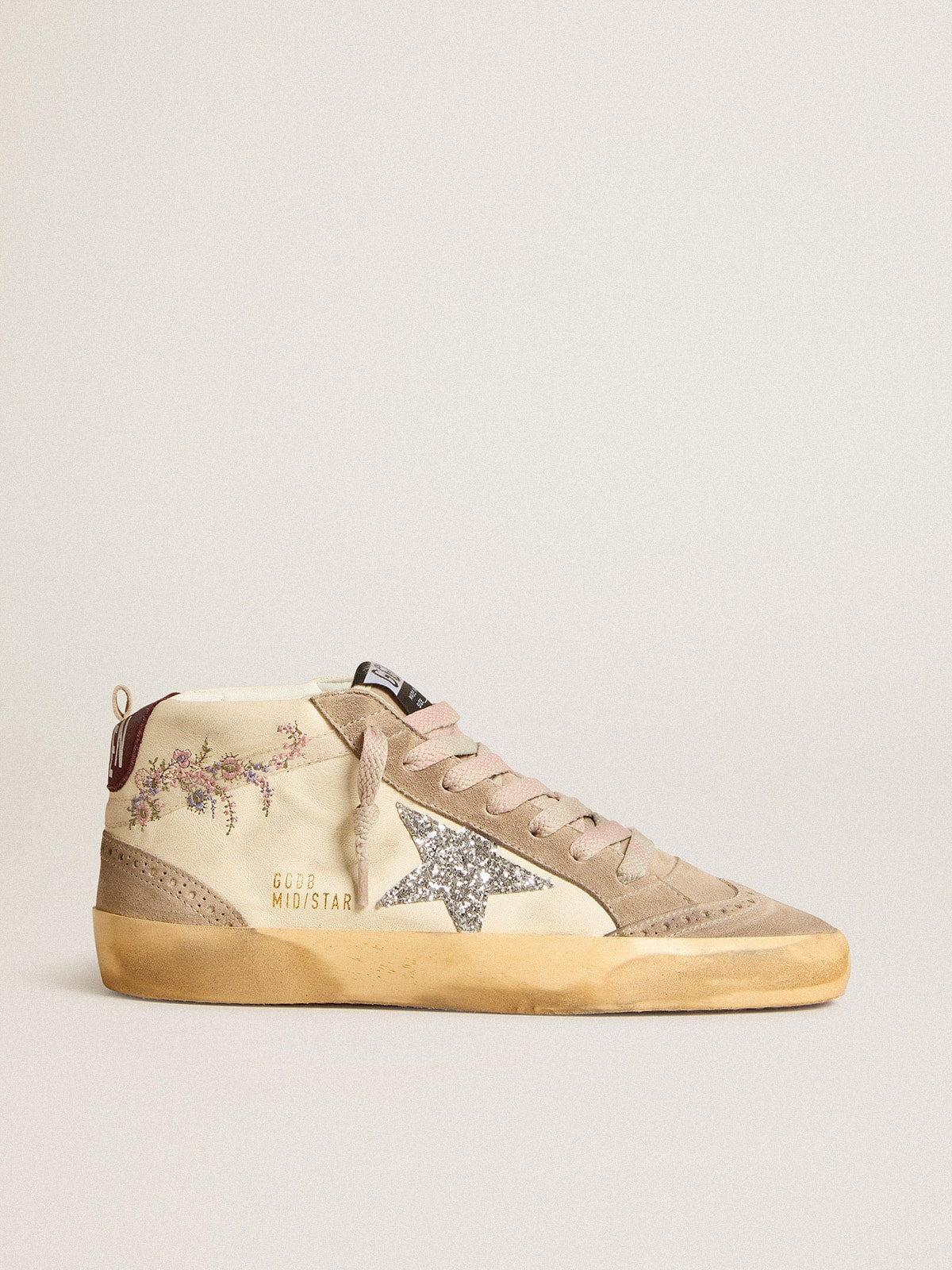 Women's Mid Star in nappa leather with floral embroidery and silver glitter star| Golden Goose