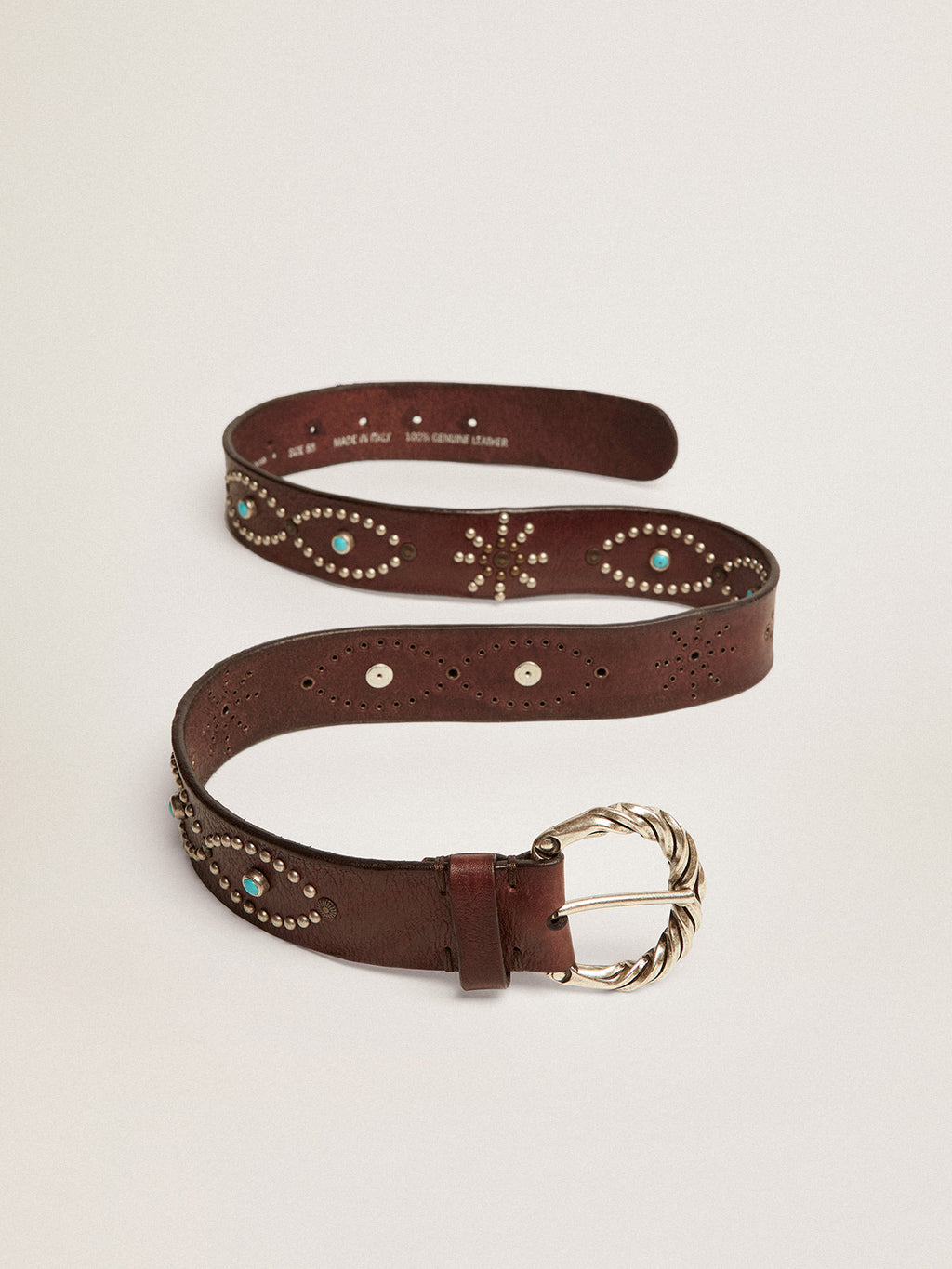 Women's belt in dark brown leather with colored studs| Golden Goose