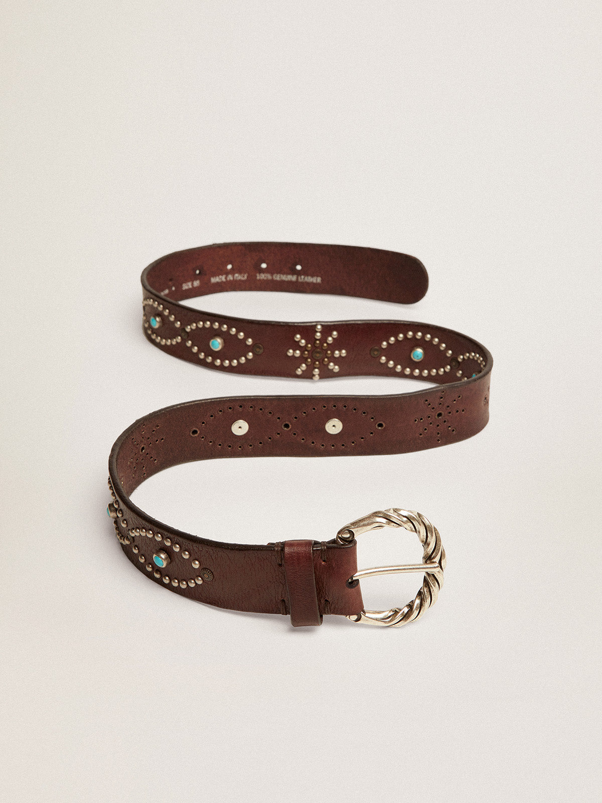 Women's belt in dark brown leather with colored studs| Golden Goose