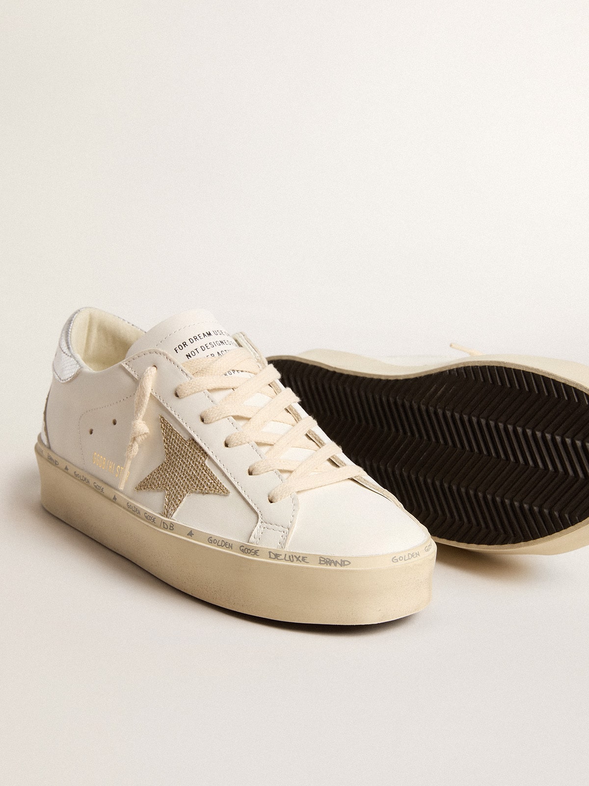 Women's Hi Star with gold glitter star and lizard-print leather heel tab| Golden Goose