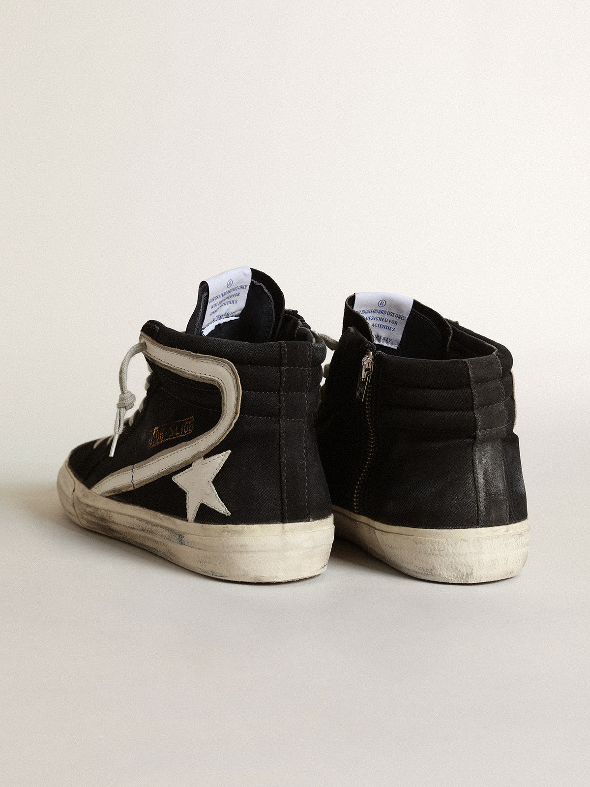 Men's Slide in navy blue denim with star and white flash| Golden Goose