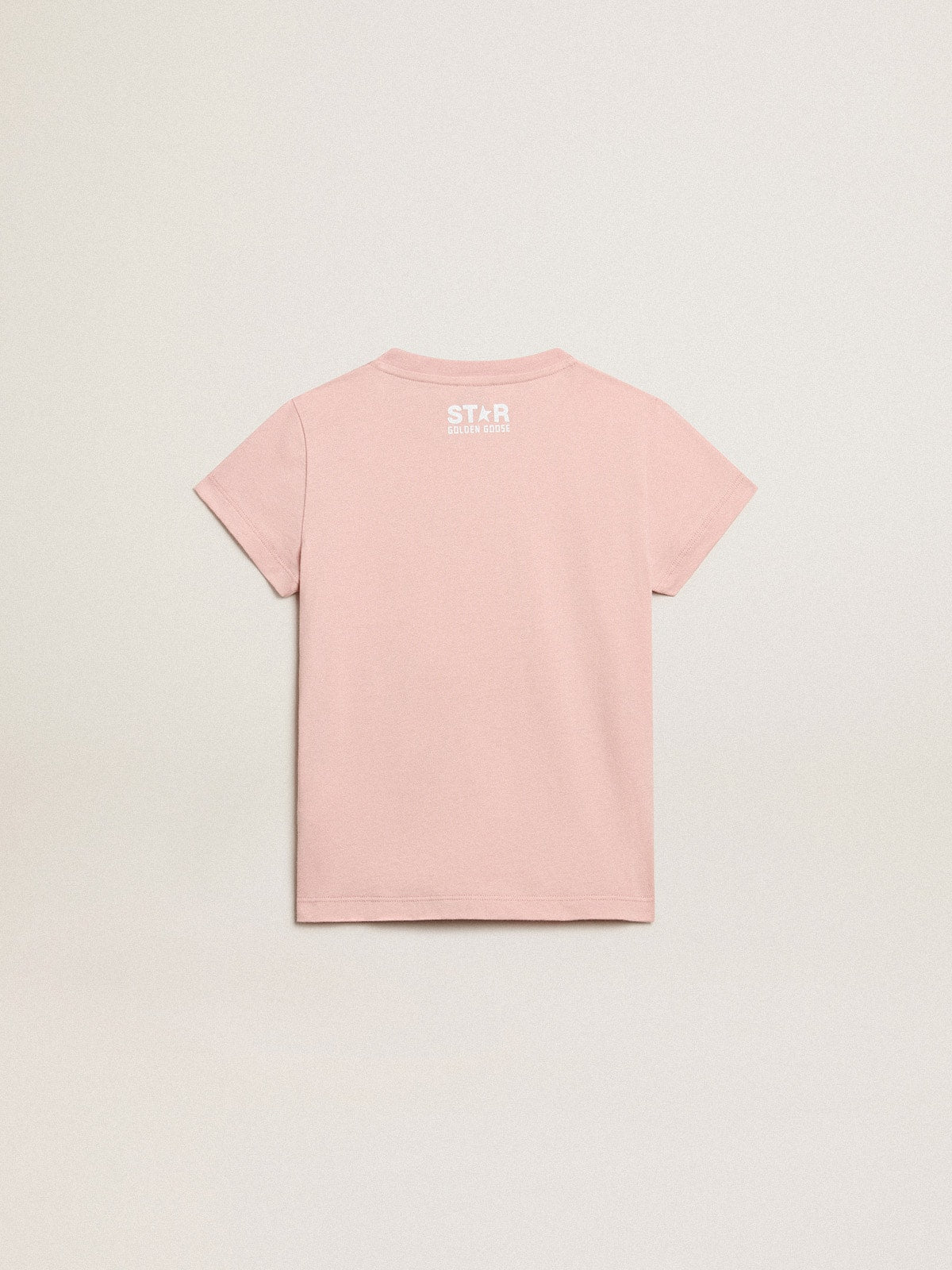 Girls' pink T-shirt with white logo and maxi star| Golden Goose