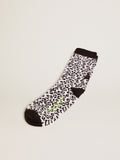 Black and white socks with leopard print and black star on the back| Golden Goose