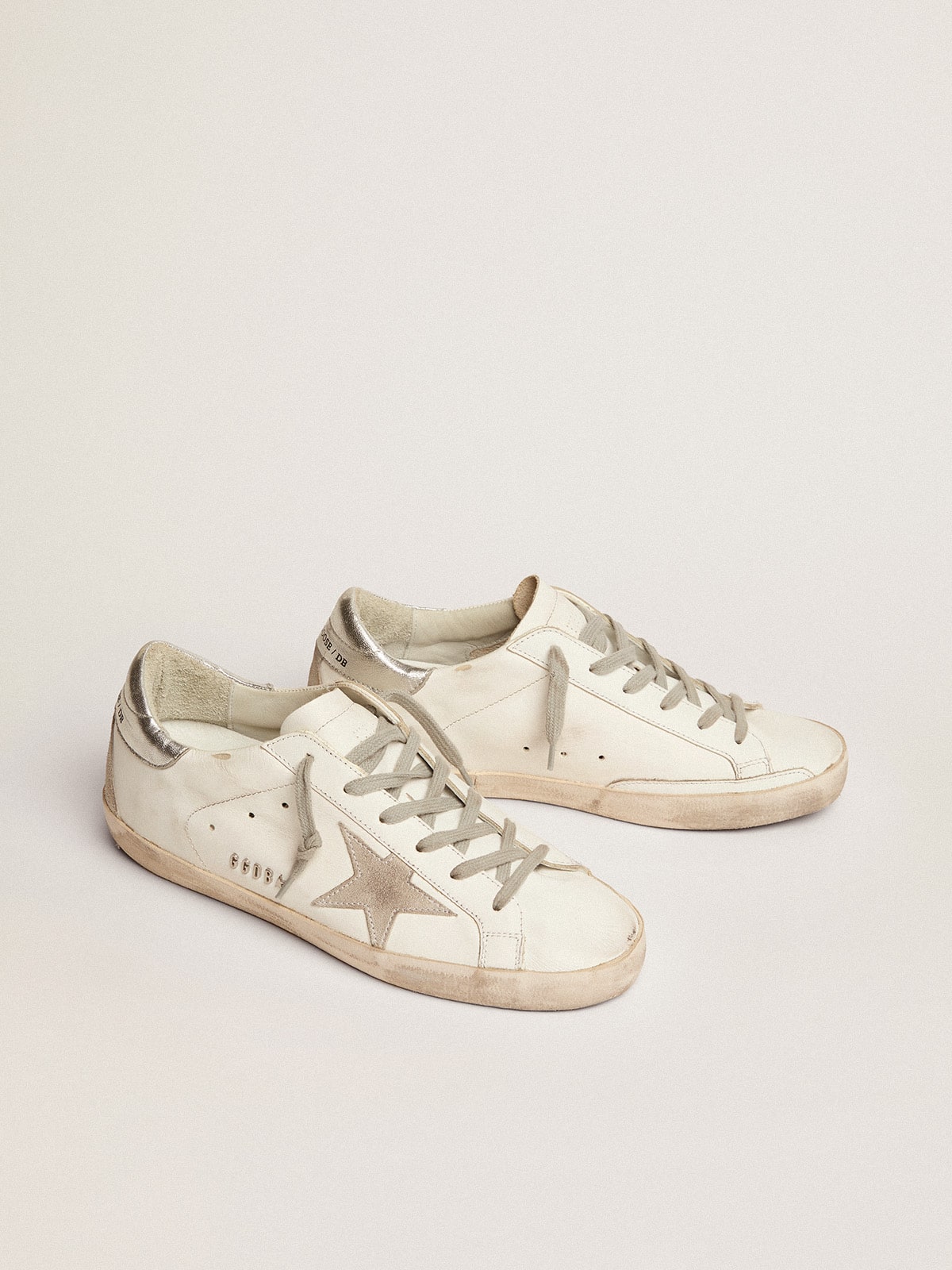 Women's Super-Star with silver heel tab and metal stud lettering| Golden Goose