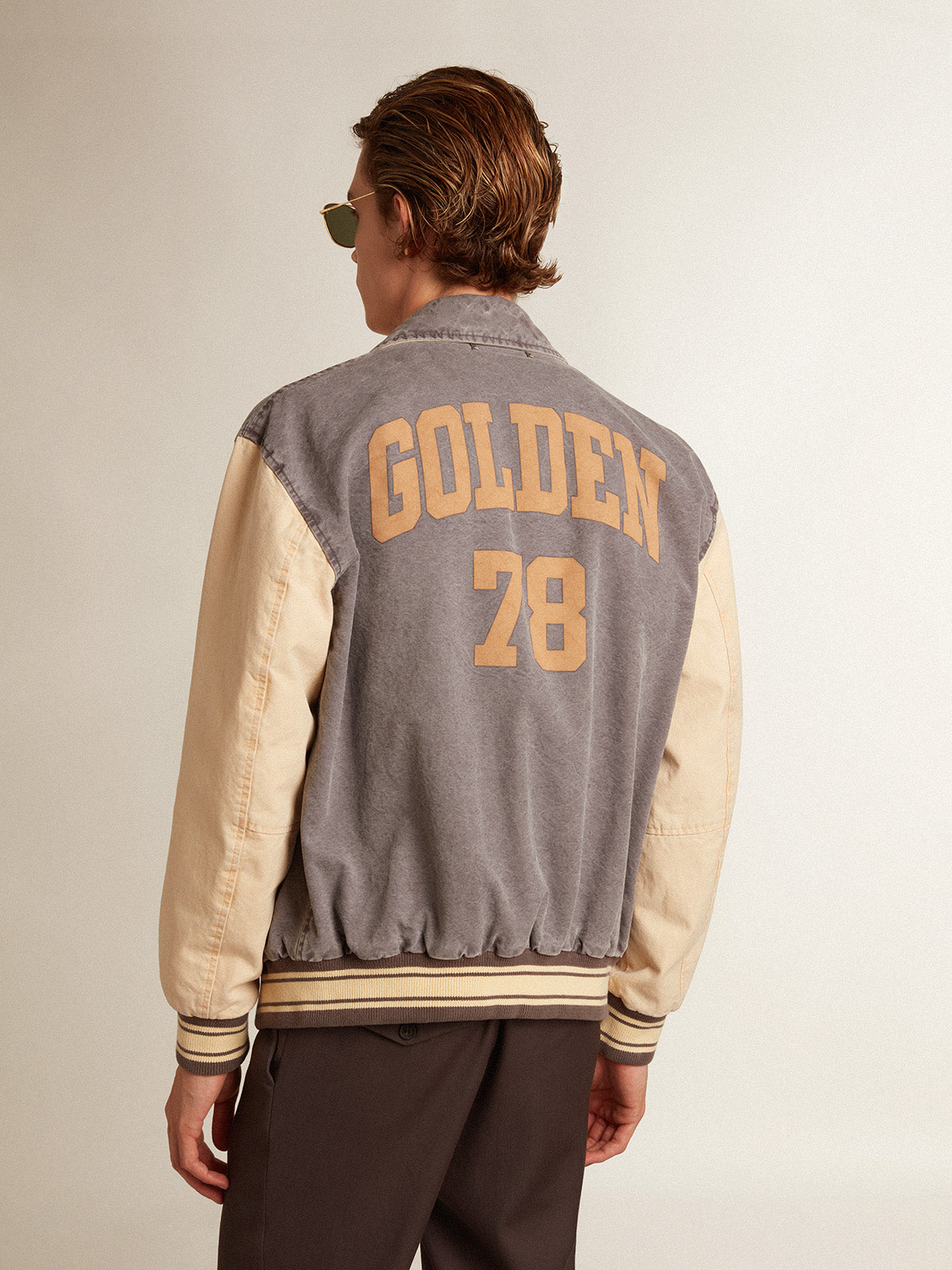 Bomber jacket in lilac-gray and marzipan-colored cotton| Golden Goose