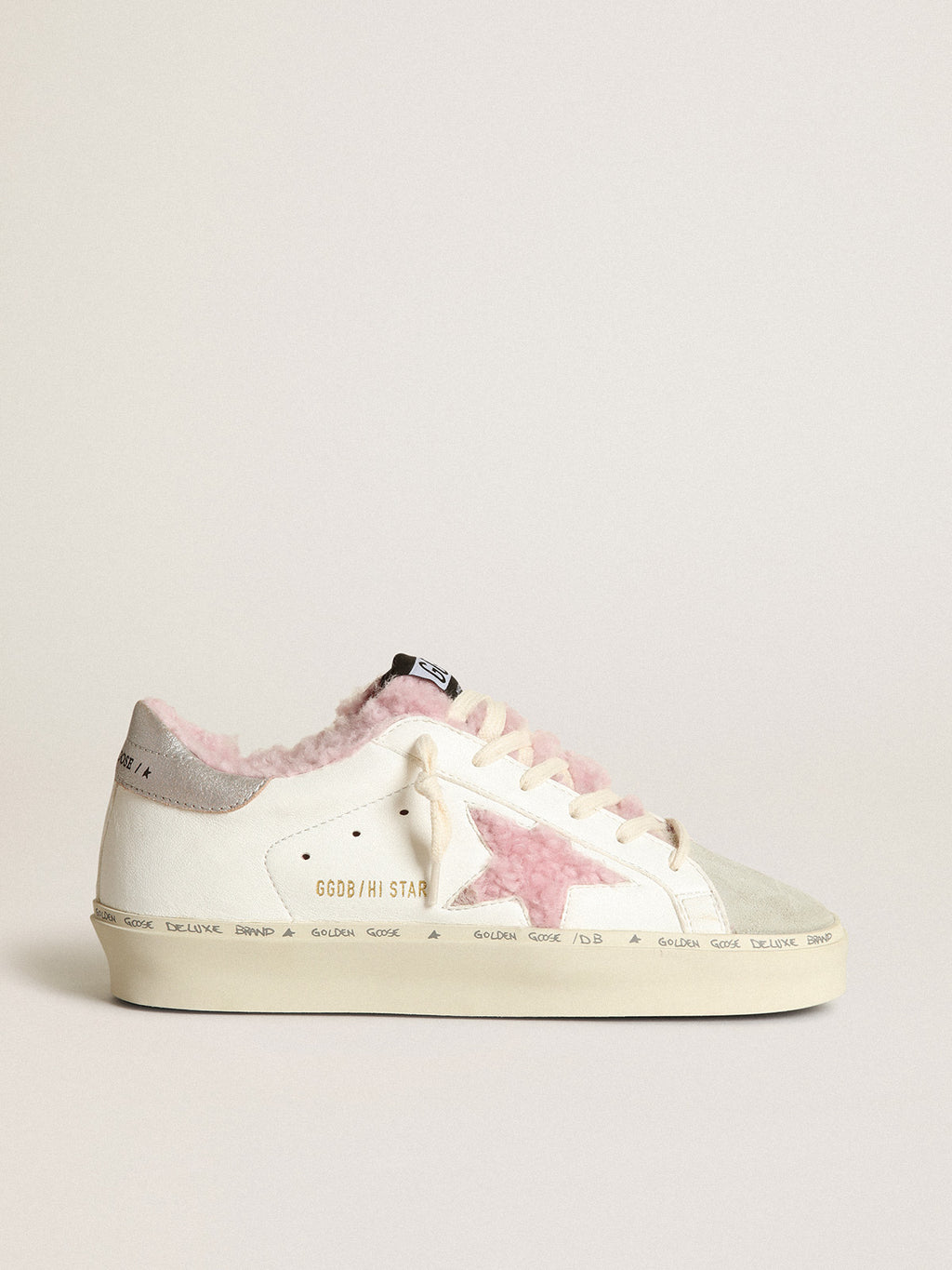 Hi Star in white nappa with pink shearling star and lining| Golden Goose