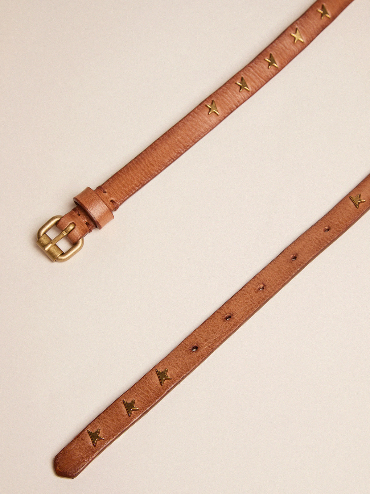 Molly tan leather belt with star-shaped studs| Golden Goose